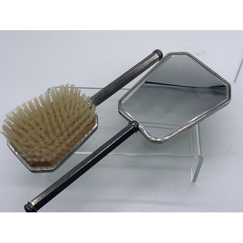 586 - A VINTAGE HILL BROS RAYMOLOID MIRROR AND BRUSH SET