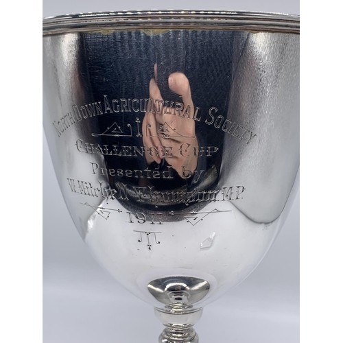 681 - SHEFFIELD HALLMARKED SILVER CUP PRESENTED TO NORTH DOWN AGRICUL 585.9grms