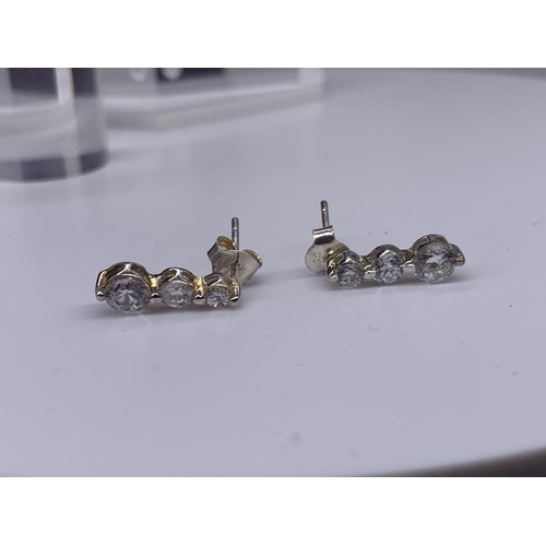 684 - A PAIR OF SILVER 3 DROP EARRINGS