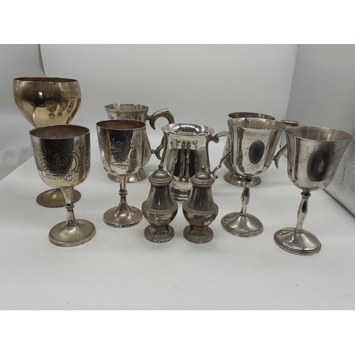 467 - A QUANTITY OF EPNS GOBLETS AND TANKARDS