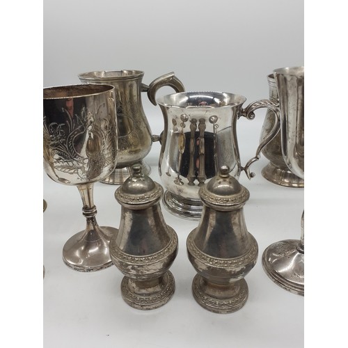 467 - A QUANTITY OF EPNS GOBLETS AND TANKARDS