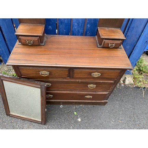 430 - 2 OVER 2 EDWARDIAN DRESSING CHEST WITH GALLERY SHELVES