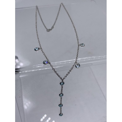 719 - STUNNING 9CT WHITE GOLD NECKLACE SET WITH 8 TOPAZ STONES MADE BY GOLDSMITHS 4.1G