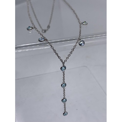 719 - STUNNING 9CT WHITE GOLD NECKLACE SET WITH 8 TOPAZ STONES MADE BY GOLDSMITHS 4.1G