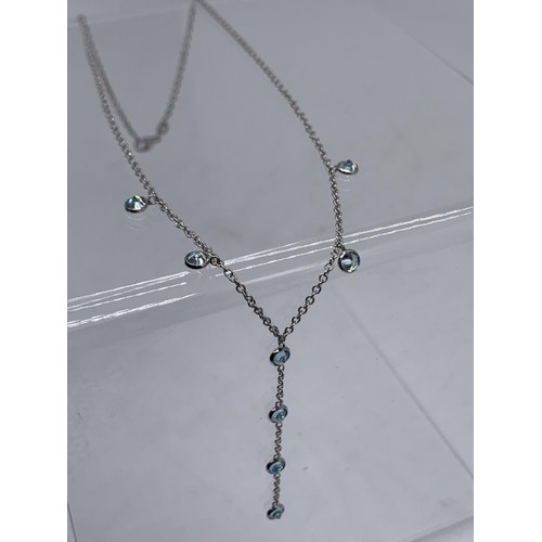 719 - STUNNING 9CT WHITE GOLD NECKLACE SET WITH 8 TOPAZ STONES MADE BY GOLDSMITHS 4.1G