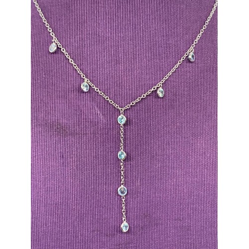 719 - STUNNING 9CT WHITE GOLD NECKLACE SET WITH 8 TOPAZ STONES MADE BY GOLDSMITHS 4.1G