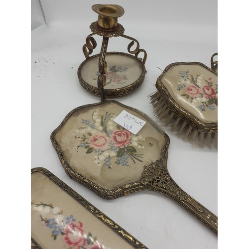 510 - AN ANTIQUE BRASS LADIES DRESSING TABLE SET