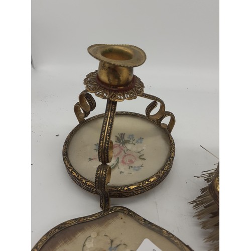 510 - AN ANTIQUE BRASS LADIES DRESSING TABLE SET