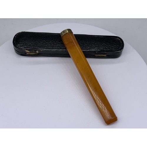 740 - AN AMBER CIGAR HOLDER IN ORIGINAL FITTED CASE