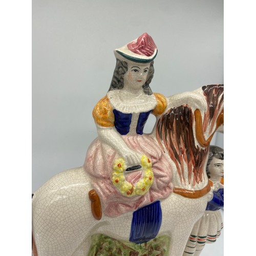 573 - A MODERN STAFFORDSHIRE FLATBACK ORNAMENT HORSE AND 2 GIRLS 13