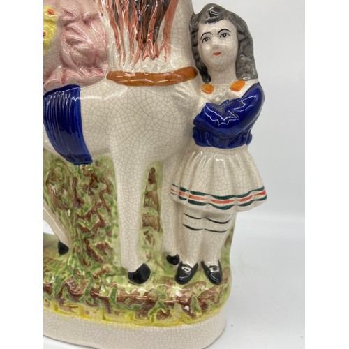 573 - A MODERN STAFFORDSHIRE FLATBACK ORNAMENT HORSE AND 2 GIRLS 13