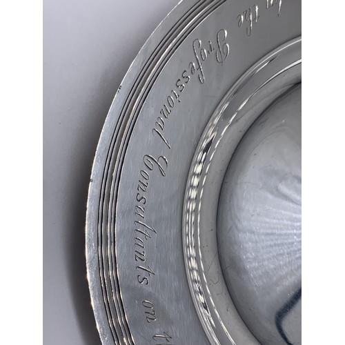 679 - A LONDON 1947 SILVER SALVER PRESENTED BY the PROFESSIONAL CONSULTANTS ON OPENING OF  BELFAST CENTRAL... 