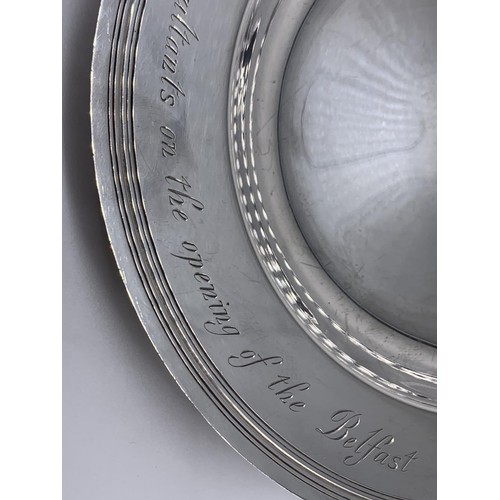 679 - A LONDON 1947 SILVER SALVER PRESENTED BY the PROFESSIONAL CONSULTANTS ON OPENING OF  BELFAST CENTRAL... 