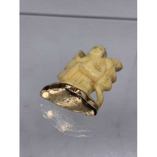 721 - ANTIQUE BONE CHARM WITH 18K GOLD MOUNTS