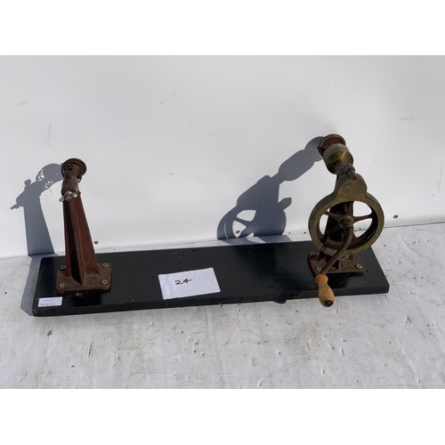 754 - VINTAGE FILM REWIND ARMS ON PLINTH