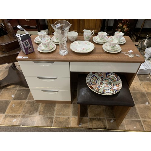 766 - WALNUT/CREAM FINISHED DRESSING TABLE & STOOL 42X29X17