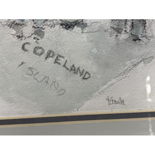 49 - DAY TRIPS COPELAND ISLAND SIGNED WATER COLOUR 17 x 15