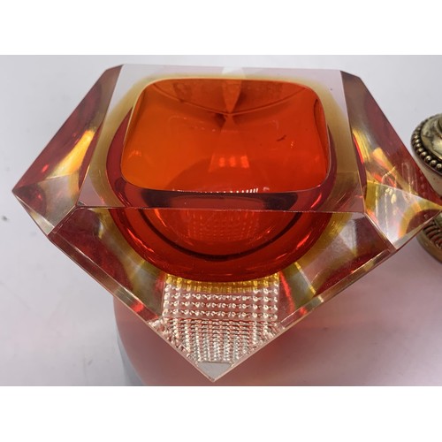 72 - RONSON TABLE LIGHTER AND COLOURED GLASS ASHTRAY