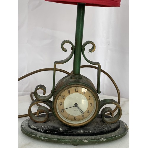 75 - A SMITHS RETRO   METAL CLOCK LAMP WITH SHADE