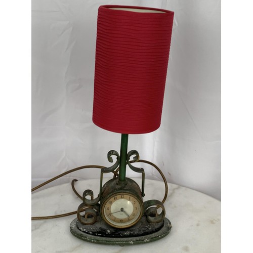 75 - A SMITHS RETRO   METAL CLOCK LAMP WITH SHADE