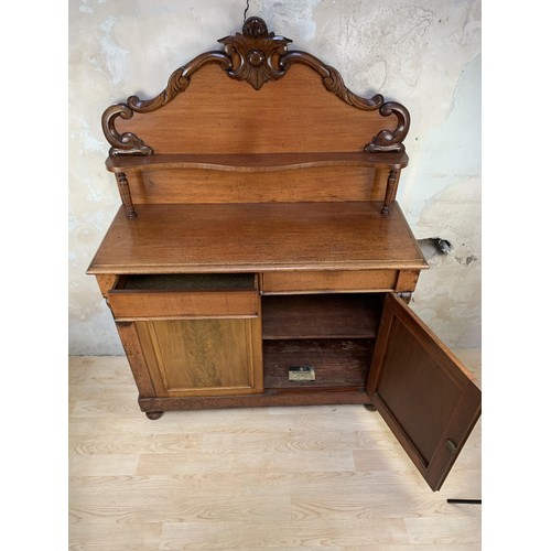 76 - A VICTORIAN MAHOGANY GALLERY BACK COTTAGE SIDEBOARD 67X48X18