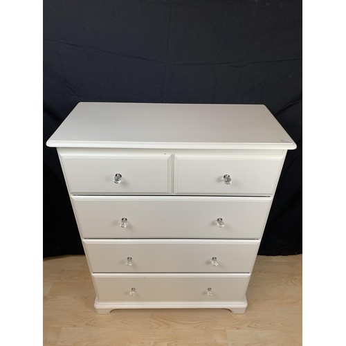 130 - A WHITE 2/3 CHEST WITH CRYSTAL HANDLES