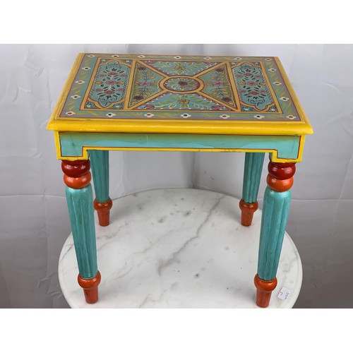 144 - A COLOURFUL HANDPAINTED SIDE TABLE 18X18X14