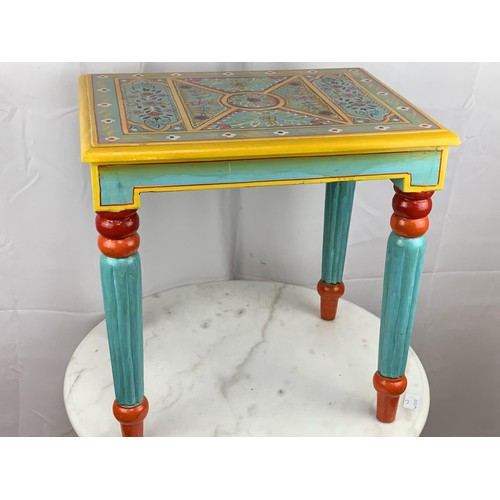144 - A COLOURFUL HANDPAINTED SIDE TABLE 18X18X14
