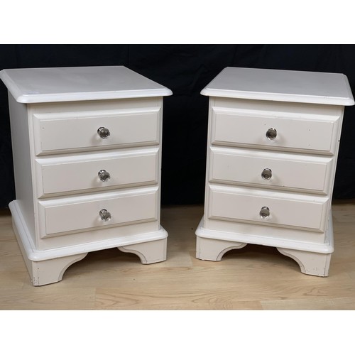150 - A PAIR OF WHITE  BEDSIDES WITH CRYSTAL HANDLES