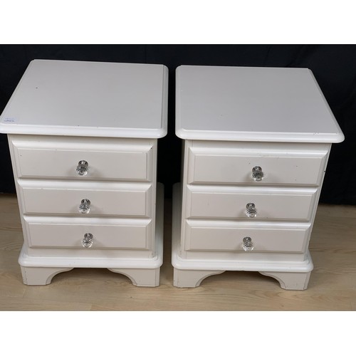 150 - A PAIR OF WHITE  BEDSIDES WITH CRYSTAL HANDLES
