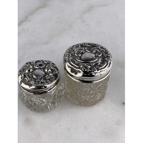 154 - 2 ANTIQUE JARS WITH GLASS LIDS