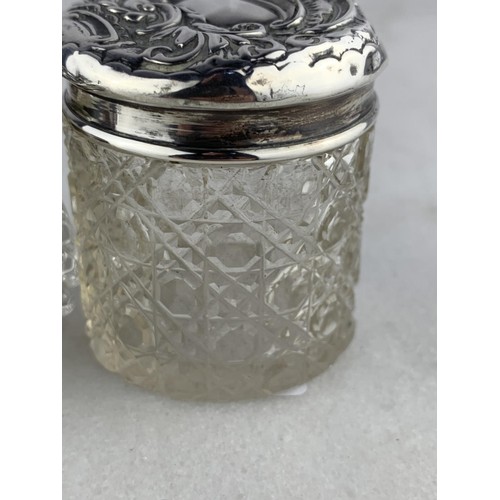 154 - 2 ANTIQUE JARS WITH GLASS LIDS