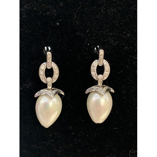 180 - DROP PEARL & DIAMOND EARRINGS IN 9CT WHITE GOLD