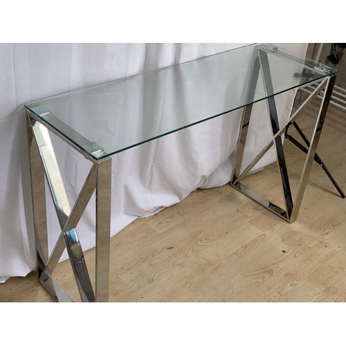 269 - A CHROME AND GLASS CONSOL TABLE