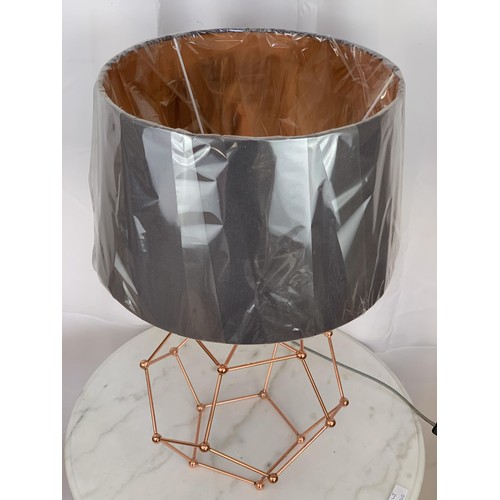 215 - DESIGNER STYLE COPPER LAMP WITH A NEW VELVET SHADE