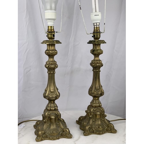 218 - A MATCHING PAIR OF ORNATE HEAVY BRASS LAMP BASES 18