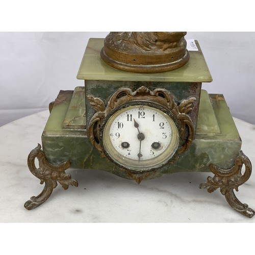 222 - A FRENCH ONYX/MARBLE MANTLE CLOCK WITH ORMULU MOUNTS AND FIGURE 23