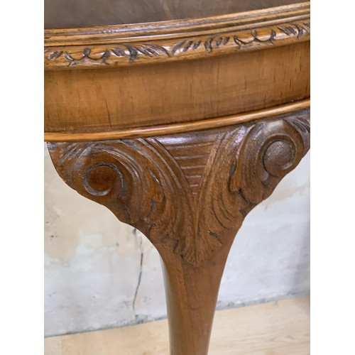 231 - A BURR WALNUT DEMI LUNE SIDE TABLE