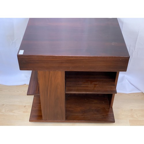 288 - A DANISH ROSEWOOD SINGLE DRAWER TABLE WITH  SHELVES AND IT ALSO SWIVELS