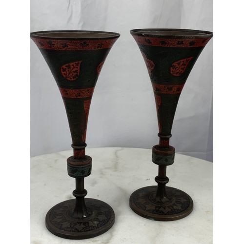 242 - A PAIR OF COLD PAINTED BRONZE VASE WITH OAK LEAF AND ACORNS STANDING 10.5