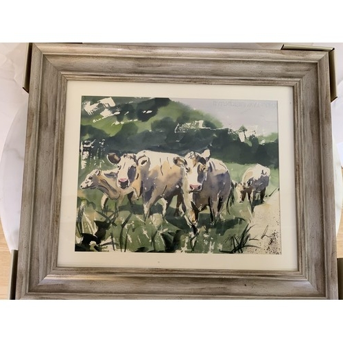 450 - A WATERCOLOUR OF CATTLE IN A DISTRESSED FRAME 20X17