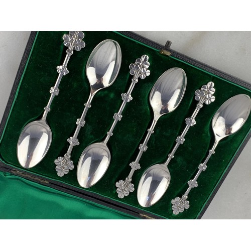 452 - A SET OF 6 IRISH SHAMROCK SPOONS IN FITTED BOX