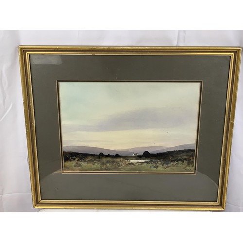 435 - A PEAT BOG Co DONEGAL A WATER COLOUR MONGRAMMED M O,S 21X17.5