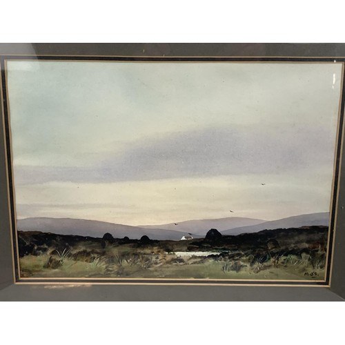 435 - A PEAT BOG Co DONEGAL A WATER COLOUR MONGRAMMED M O,S 21X17.5