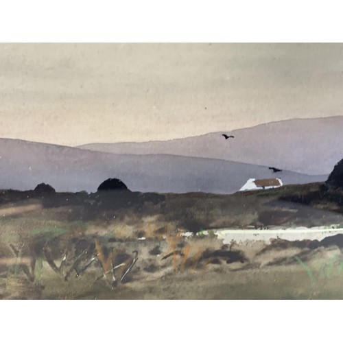 435 - A PEAT BOG Co DONEGAL A WATER COLOUR MONGRAMMED M O,S 21X17.5