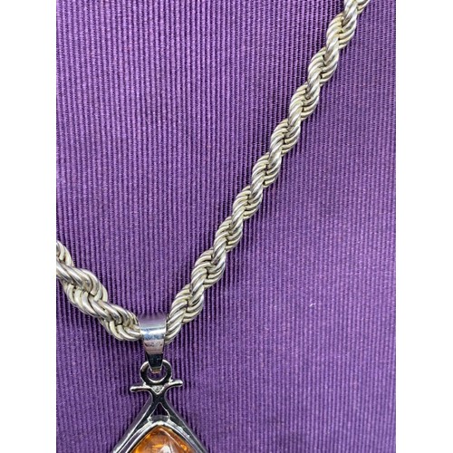 184 - AMBER STYLE PENDANT ON SILVER CHAIN