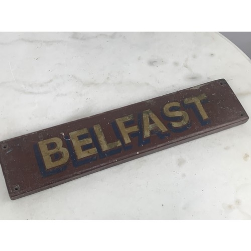 266 - A 1940s HAND PAINTED BELFAST SIGN 15 1/2