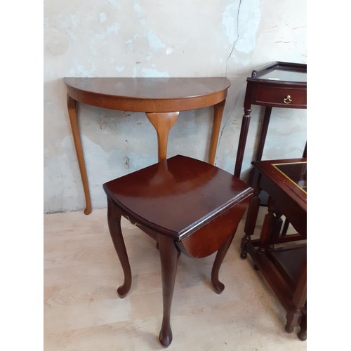 3 - 4 PIECE LOT (CORNER TABLE,SMALL DROP LEAF,HALH MOON TABLE,NEST TABLES)