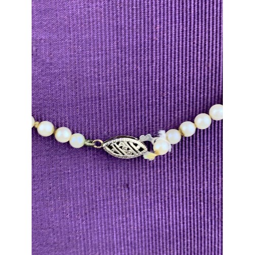 199 - A 14ct WHITE GOLD CLASP CULTURED PEARL