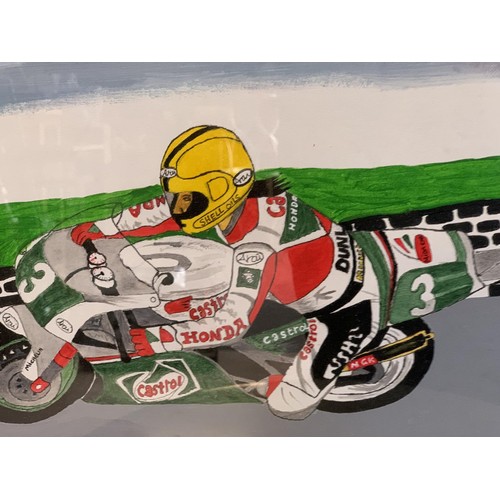 128 - ROAD RACING IRELAND A PAINTING BY G MCCLEAN OF JOEY DUNLOP 29 x 23